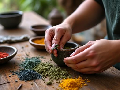 Pigment crafting workshop at nature retreat
